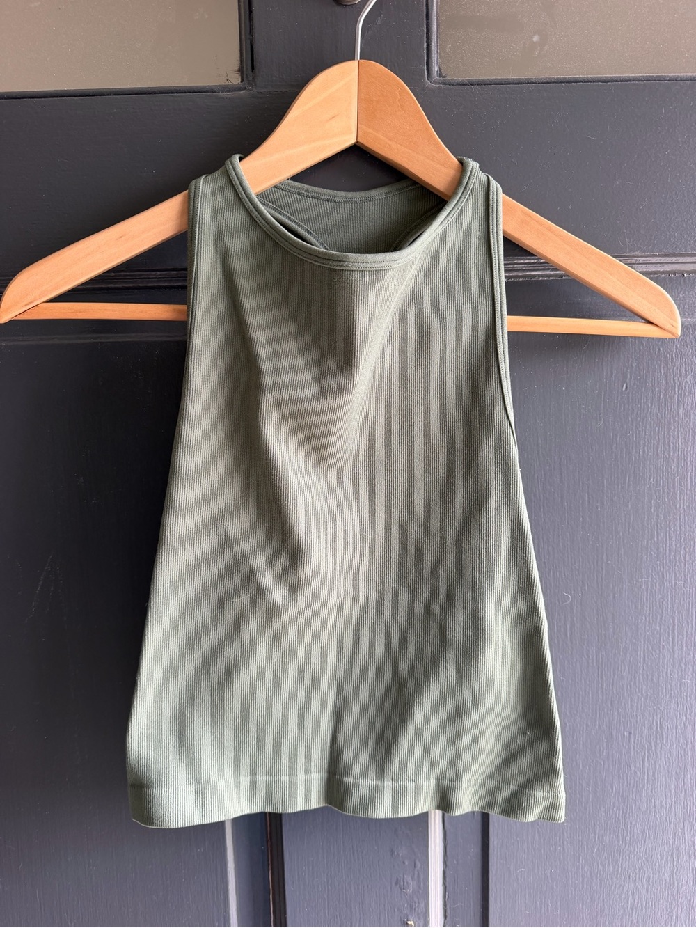 Free People Olive Green Ribbed High-Neck Crop Tank